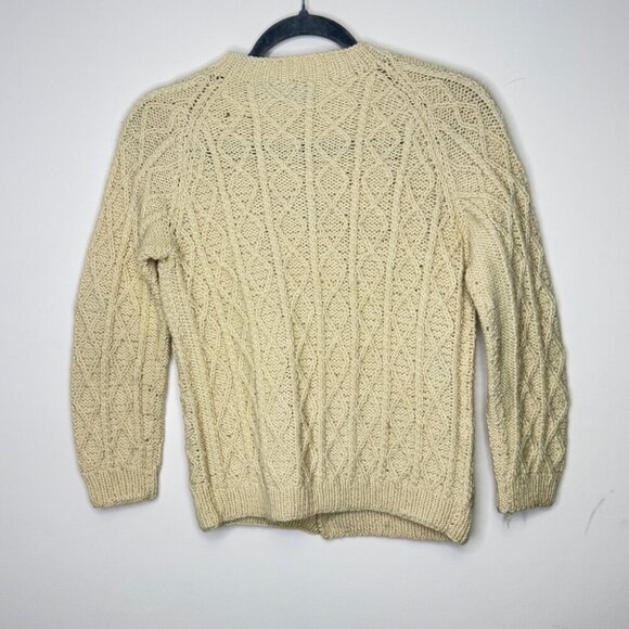 Vintage Aran Style  Fisherman Rustic Cable Knit Wool Button Down Cardigan - Picture 6 of 12